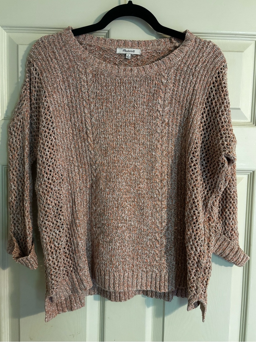 Madewell Open Knit Cable Sweater Marl Pink Size M EUC 🌸